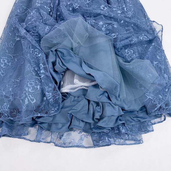 Mori Lee Madeline Gardner Women's Off Shoulder Lace Dress Size 12 Blue Bridal - Picture 13 of 16